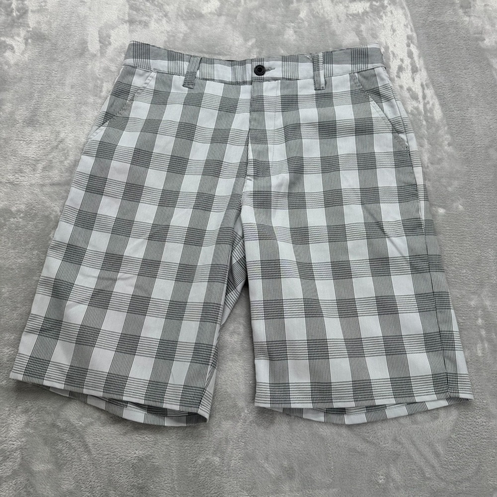 TravisMathew Shorts Men 32 10" Inseam Gray Plaid Performance Golf Casual Stretch